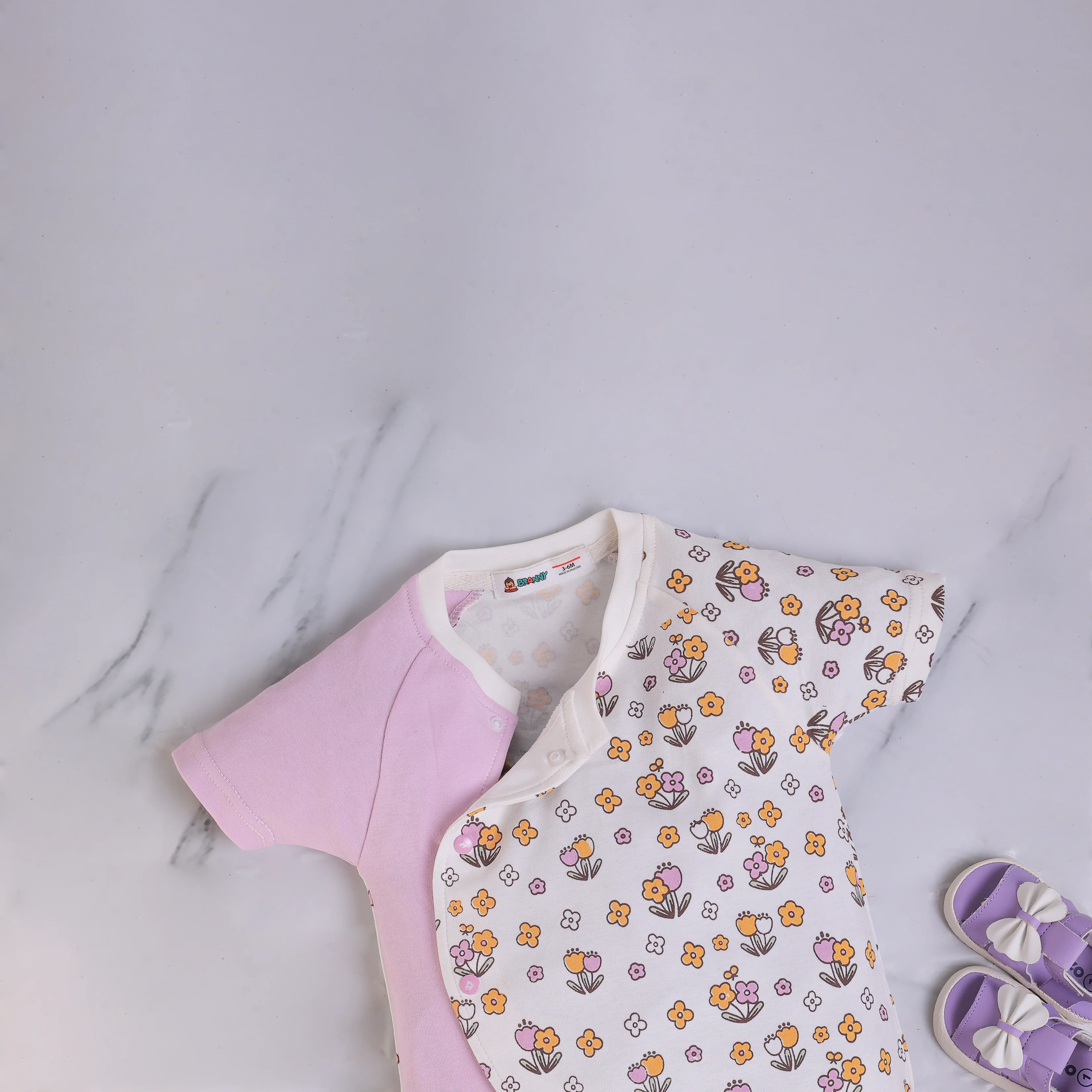 Flowers Printed Raglan Sleeve Romper - Image 3