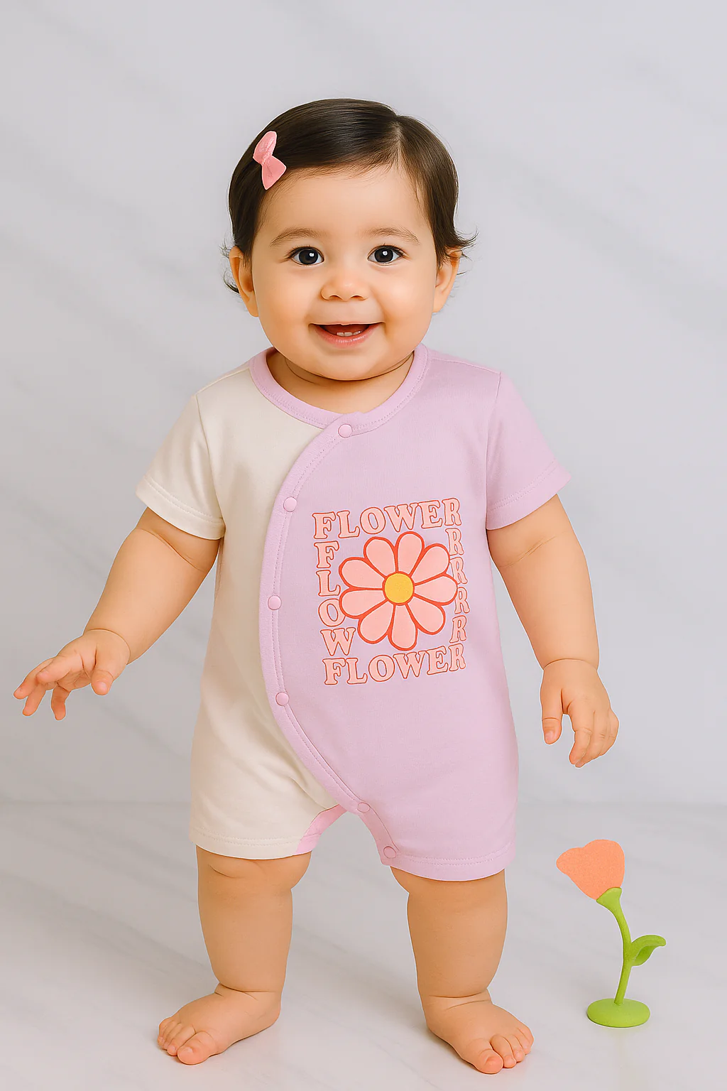 Flower Pattern Raglan Sleeve Romper - Image 5